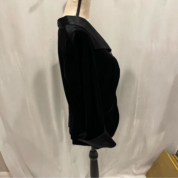 Y2K velvet stretchy ruched tuxedo collar jeweled button French cuff top - Picture 7 of 7